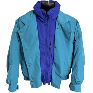 Vintage Eddie Bauer Goose Down Bomber Ski Jacket Teal Purple USA 80s 90s Large